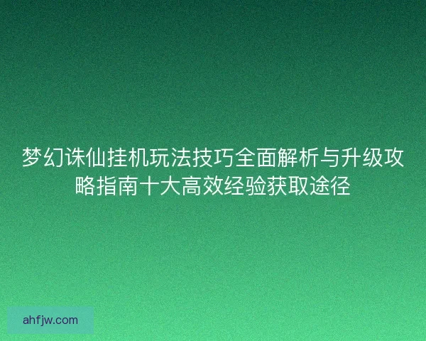 梦幻诛仙挂机玩法技巧全面解析与升级攻略指南十大高效经验获取途径