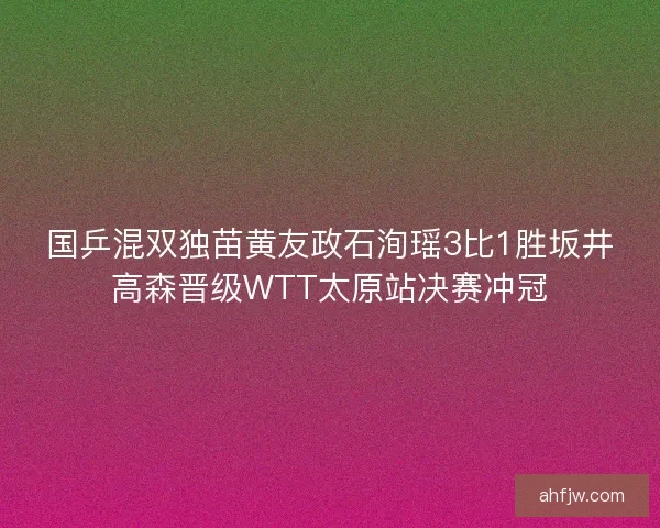 国乒混双独苗黄友政石洵瑶3比1胜坂井高森晋级WTT太原站决赛冲冠