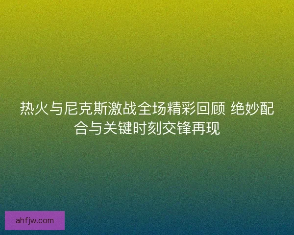 热火与尼克斯激战全场精彩回顾 绝妙配合与关键时刻交锋再现